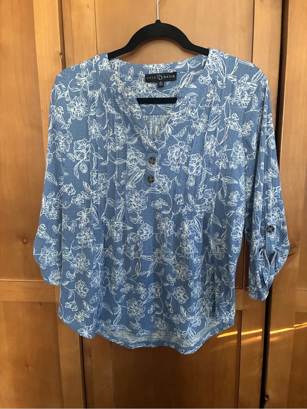 Fred David Blue Floral Scoop-Neck Blouse #86